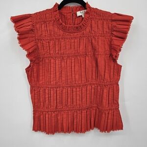 Sea New York Red Ruffle Pleated Sleeveless Top Stretchy XL